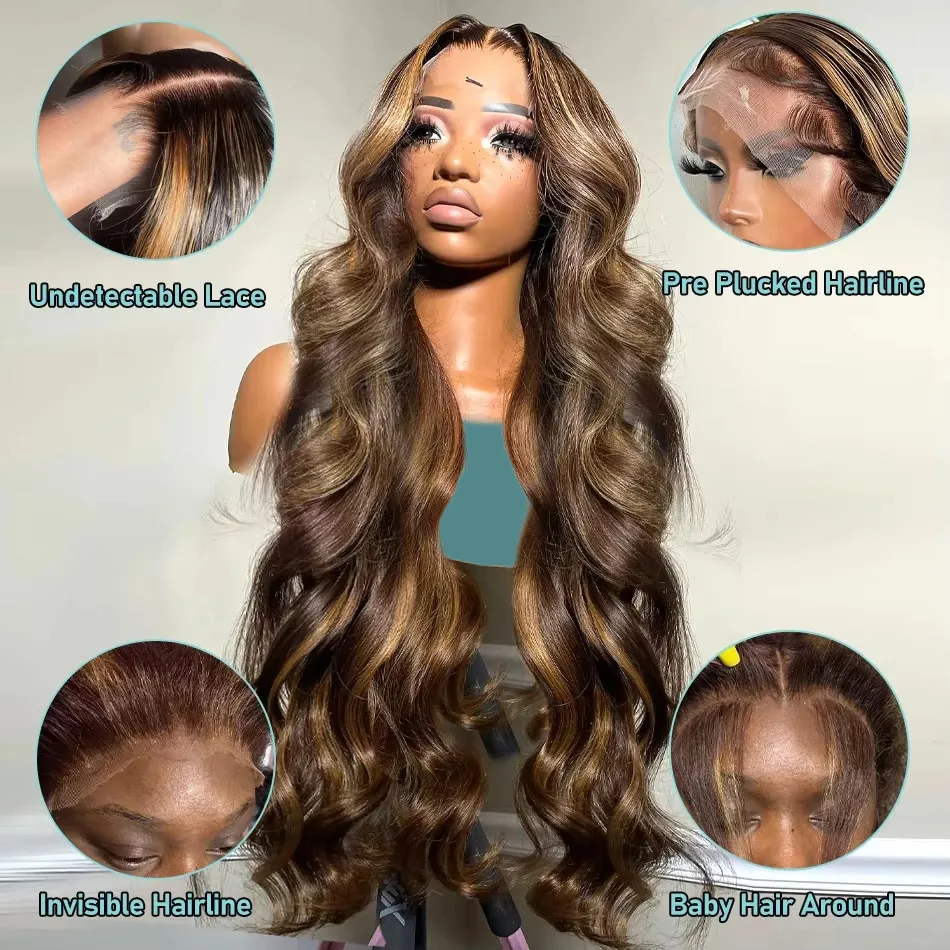 

Highlight Human Hair Wigs Body Wave 13x6 HD Lace Front Wigs Colored Honey Blonde Lace Frontal Wig Brazilian Water Wave For Women