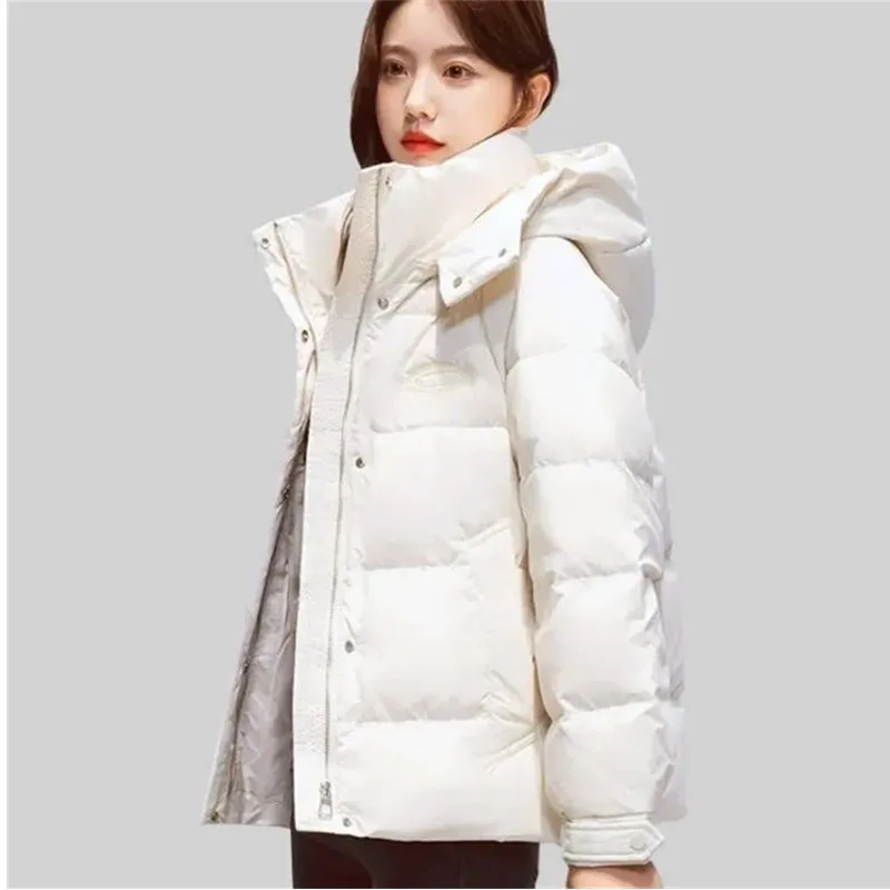 2024 Winter New Coat Women\'s Casual Clothing Lady Down cotton Short Hooded Jacket Female Thicken Loose Warm Parkas Outerwear Top