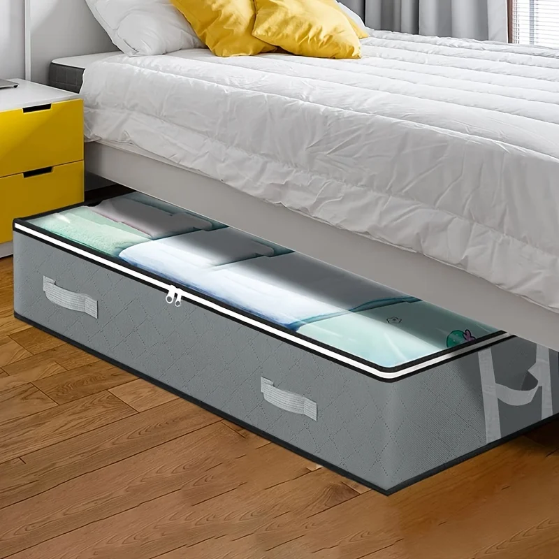 

1pc Dustproof Under Bed Storage Box with Reinforced Handles for Comforter, Blanket, Bedding, Pillow and Toys Bedroom Accessories