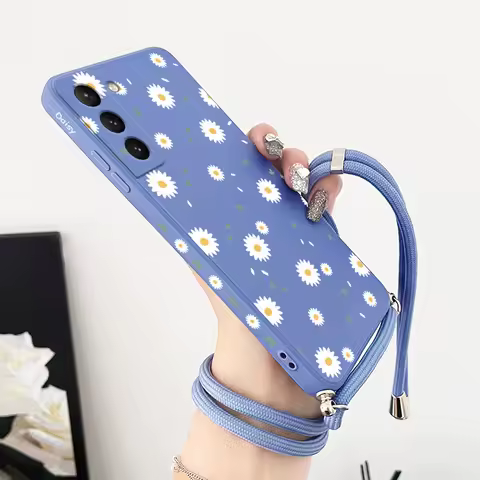 Deciduous Daisies Crossbody Lanyard Silicone Phone Case For Samsung Galaxy S23 S22 S21 S10 S8 Plus Note 20 ultra 10 Plus Cover