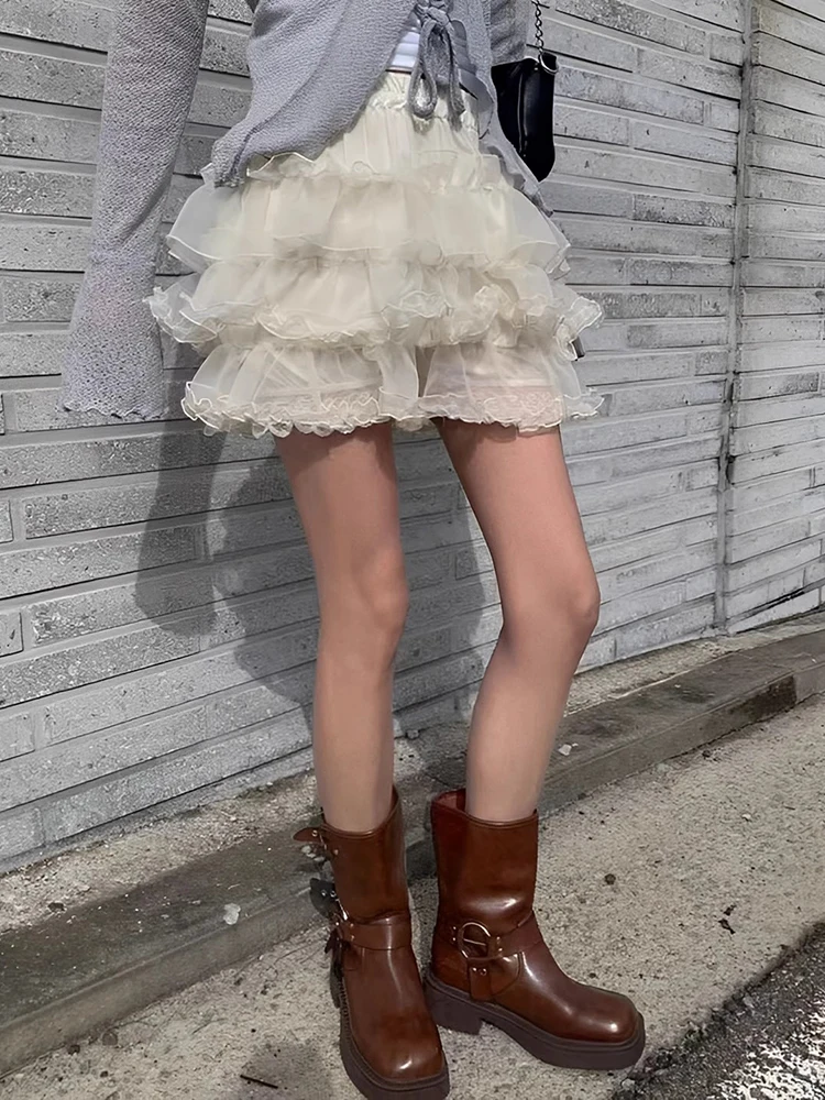

Sweet Anti-Light Me f Skirt Women's Summer New Sle Puffy Gauze ort Skirt High Waist Cake Skirt Korean Sle Commute