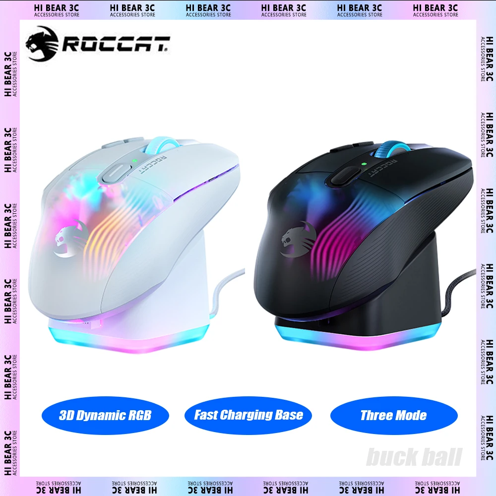 

ROCCAT KONE XP Wireless Mouse Fast Charging Base 3D Dynamic RGB Low Delay FPS Gaming Mouse Three Mode Ergonomics Pc Gamer Gifts