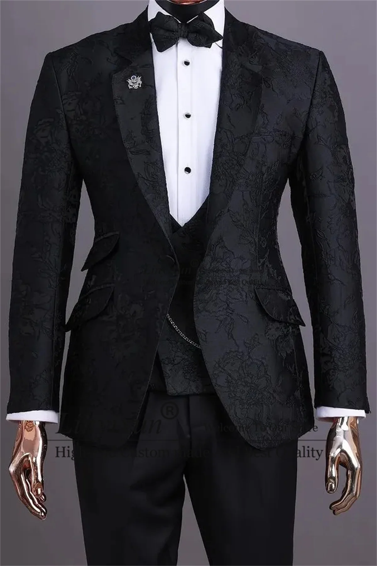 

Fashion Jacquard Men's Suits 3 Piece Sets Dinner Party Tuxedo Banquet Attire Fashion Customized Male Groom Wedding Blazers