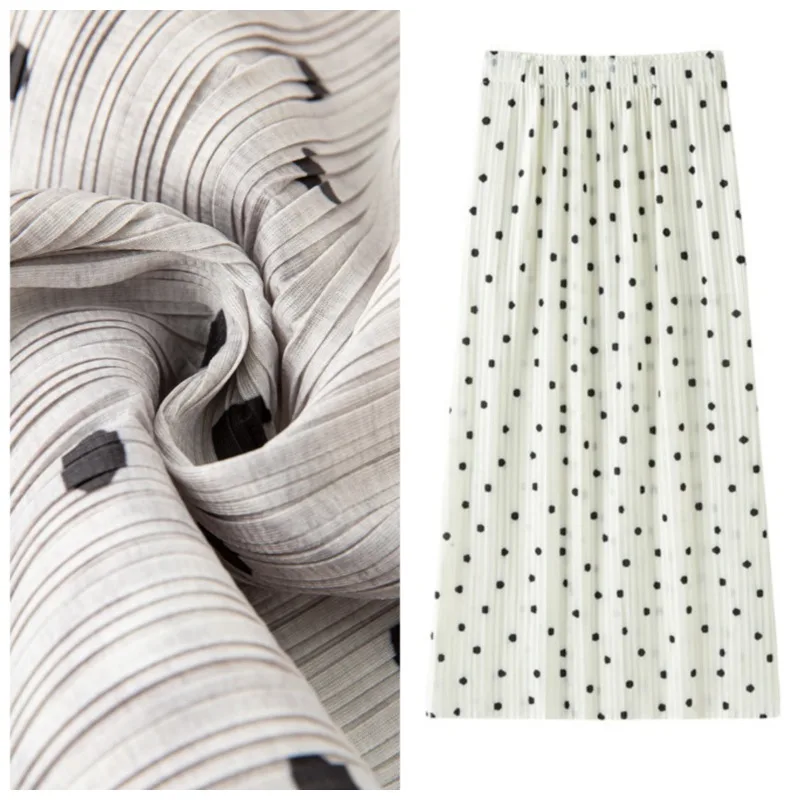 Miyake Polka Dot Pleated Skirt Plisse Women 2026 New Summer Elastic Waist Slimming Jupe Casual Versatile A-Line Mid-Length Skirt