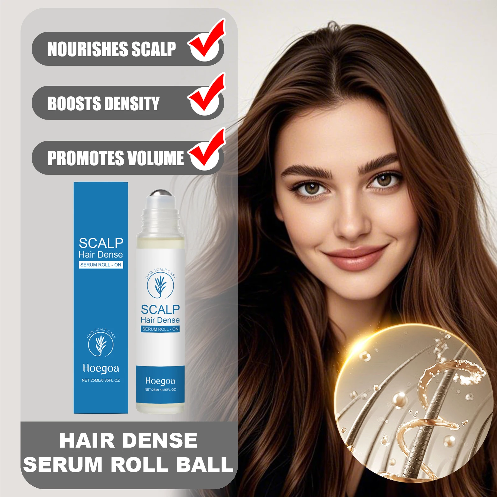 HOEGOA 25 ml Rosmarin-Haare, dichtes Serum, Rollball, präzise, nährt die Kopfhaut, aktiviert Follikel, fördert das Haarwachstum, gleichmäßige Verteilung