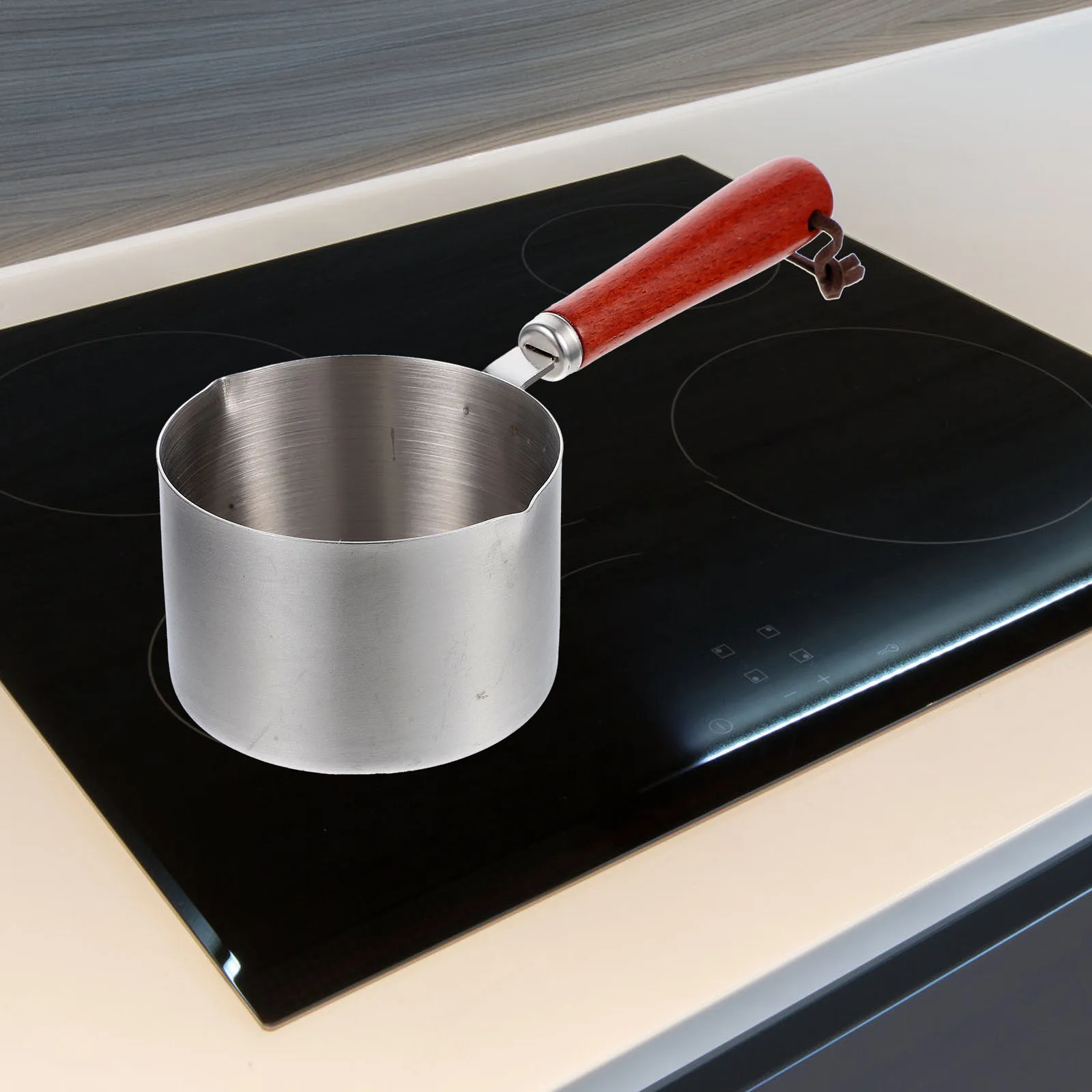 

1pc Stainless Steel Milk Pot With Wood Handle Dual Pour Spouts Small Saucepan For Butter Oil Melting Coffee Warmer Kitchen