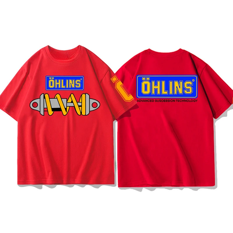 OHLINS Red T-shirt Collection Motorcycle Shock Absorber Print Short Sleeve T-shirt Racing Fan Clothes