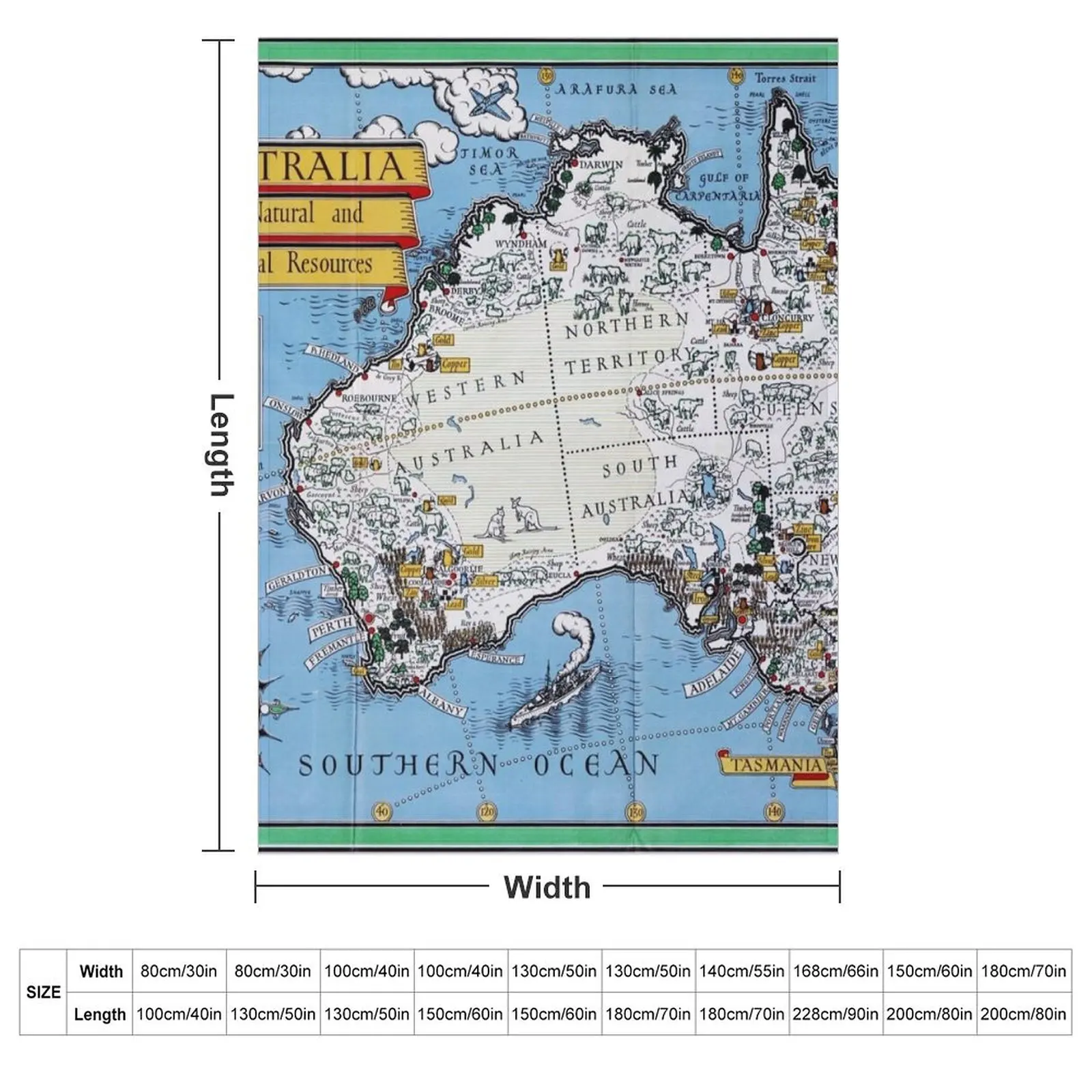 Pictorial Map Print of Australia, her natural and industrial resources by MacDonald Gill (1942) Throw Blanket