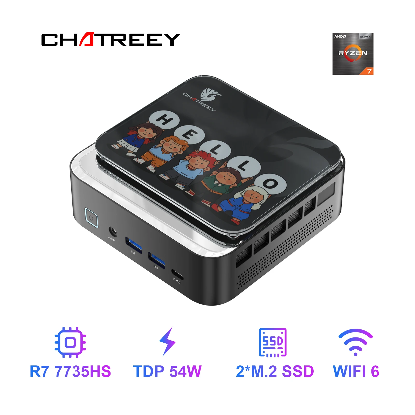 Chatreey AN3P Mini PC R7 7735HS 680M كمبيوتر مكتبي للألعاب مع WiFi 6/Bluetooth 5.2/HDMI/DP