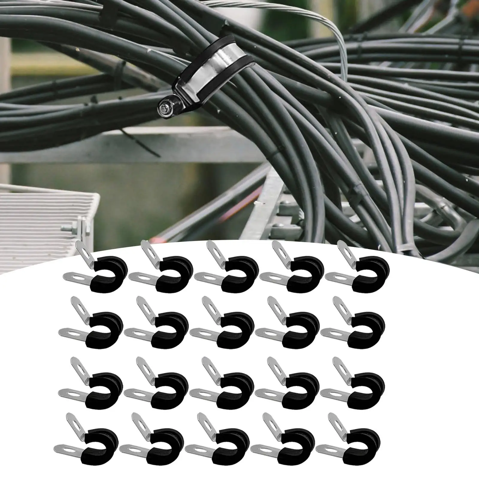 20Pcs Pipe Clamps Wire Management 1/4 inch Cable Clamps Rubber Coated Rust Resistance Tube Clamps for Windshield Car Repair