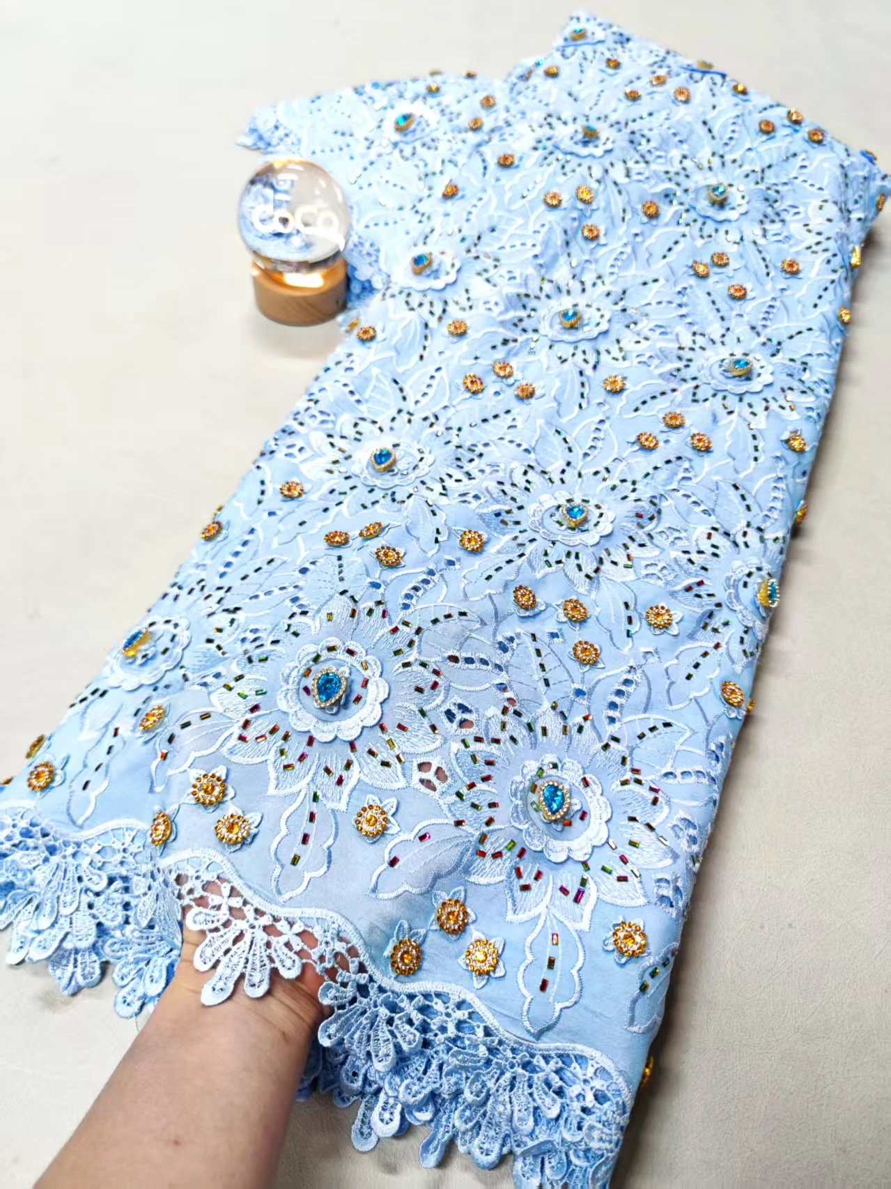 

2025 High-Quality Nigerian Tulle Lace Fabric for Wedding Dress Embroidery Sequins Party Guipure Chiffon Sewing XL087 5Yard