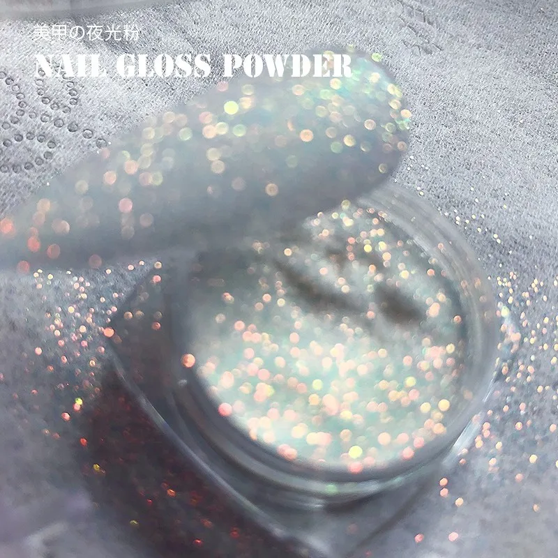 1Jar Lichtgevende Pigment Poeder Glow In The Dark Nail Suger Poeder Nacht Fluorescerende Pigment Stof Manicure DIY Nail Glitter Poeders