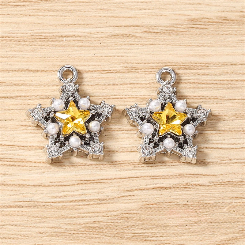5 Stück 16x18mm Niedliche Kristall-Metall-Stern-Anhänger für Halsketten, Ohrringe, Armbänder, DIY-Handwerk, Schmuckherstellung, Zubehör – Detail 10