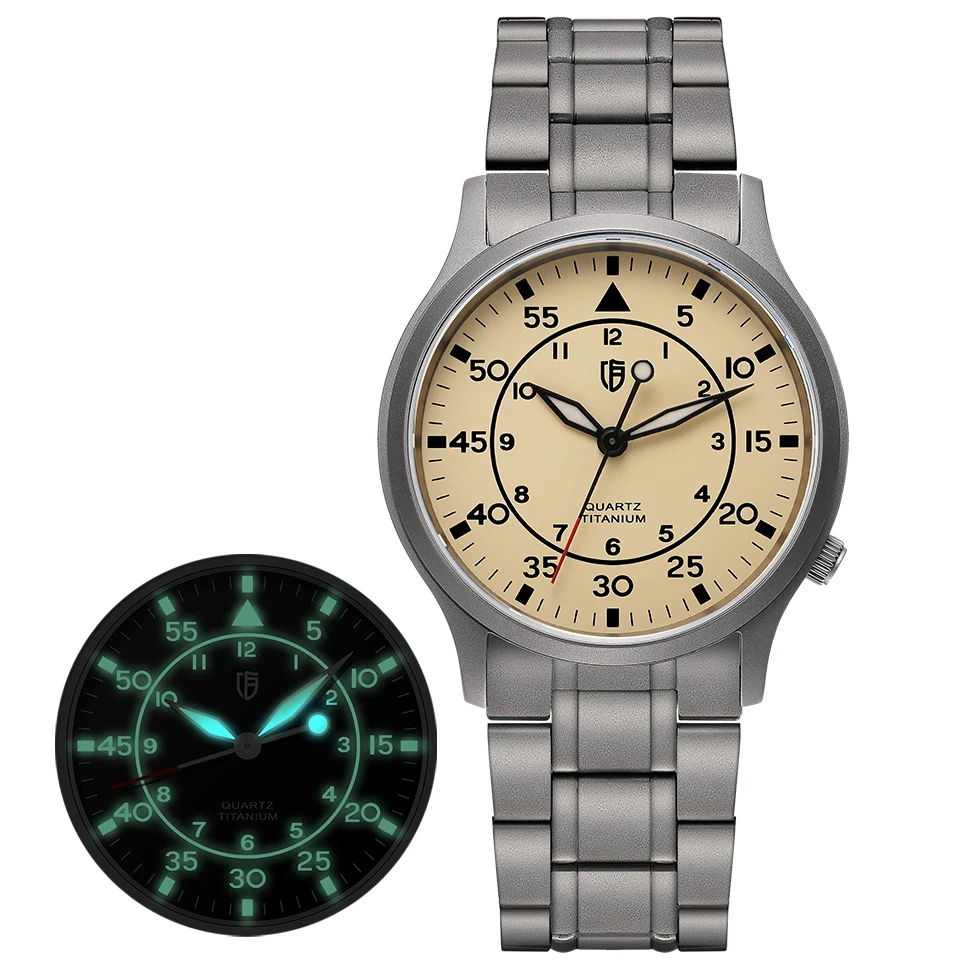 BERNY-Reloj de pulsera de titanio para hombre, cronógrafo de cuarzo deportivo ultraligero con movimiento luminoso, resistente al agua, 50m de