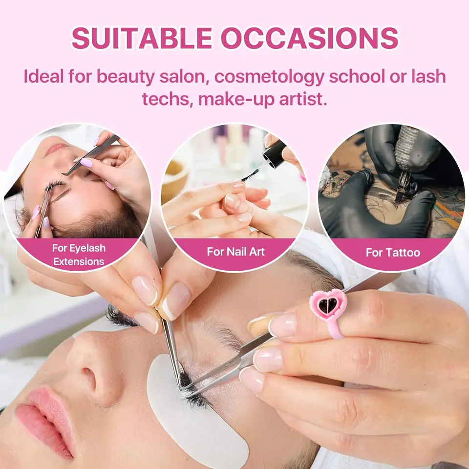 100 piezas de anillos de plástico desechables en forma de corazón para pegamento, taza para extensión de pestañas, soporte de pigmento para tatuaje 5
