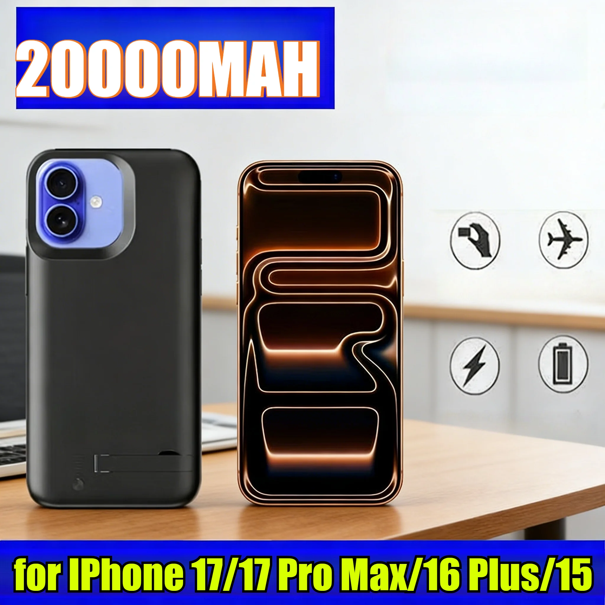 

Внешний аккумулятор 20000 мАч Slim Magnetic для iPhone 17/17 Pro Max/16 Plus/15 — портативный чехол-зарядка с интеллектуальным индикатором заряда