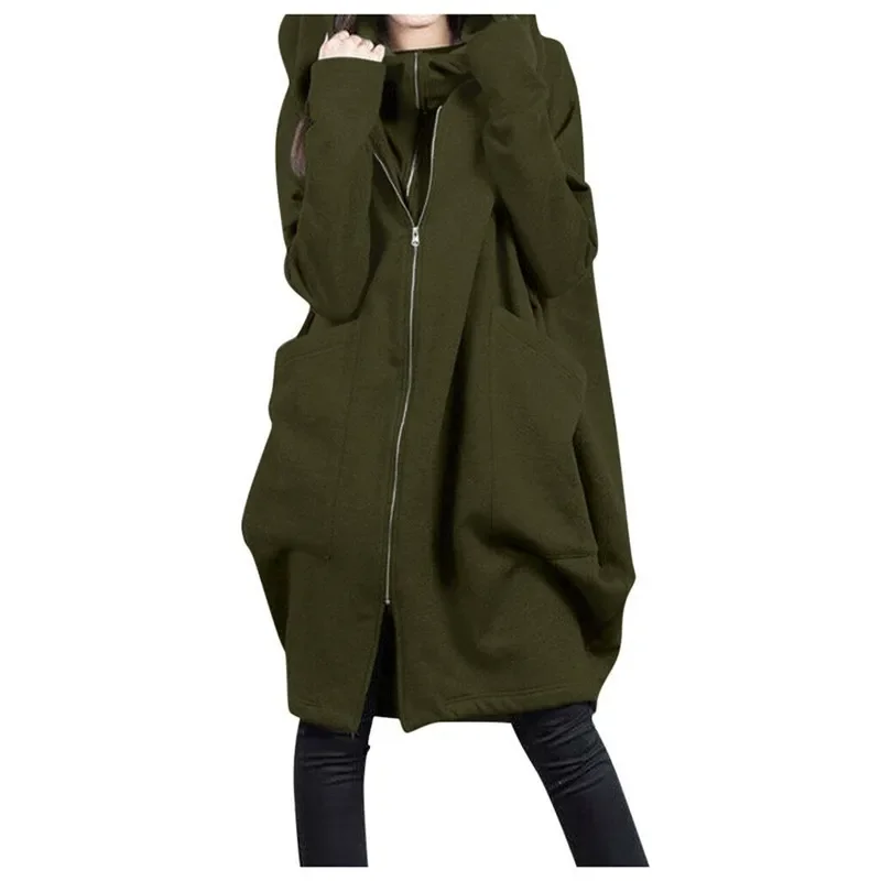 New Fashion Women Casual Hoodie Coats Autumn Winter Fake Two Pcs Zip Up Long Pocket Sweatshirts Oversized S-5XL