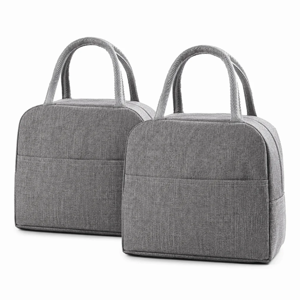2pcs Fashion Oxford Cloth Insulated Lunch Bag Double Long Handle Portable Lunch Bag Reusable Lunch Box For Picnic
