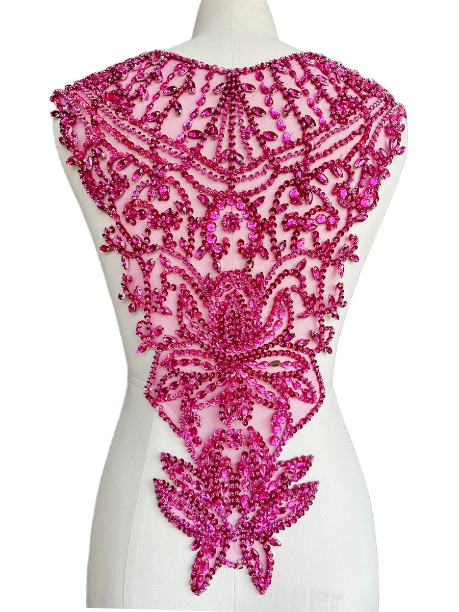 Customize Luxury Evening Dress Triangle Style Material Beading Crystal Profiling On Tulle Women Men Suit Back Fabric Accessories