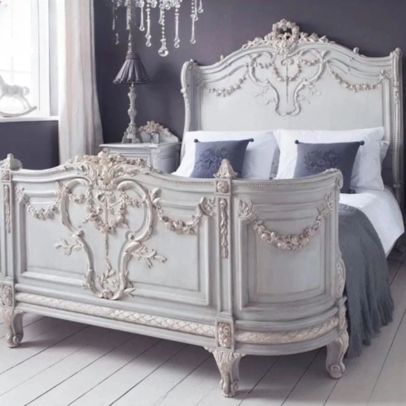 

French solid wood carving flower bed European double bed 2 meters 2.2 American retro princess luxury