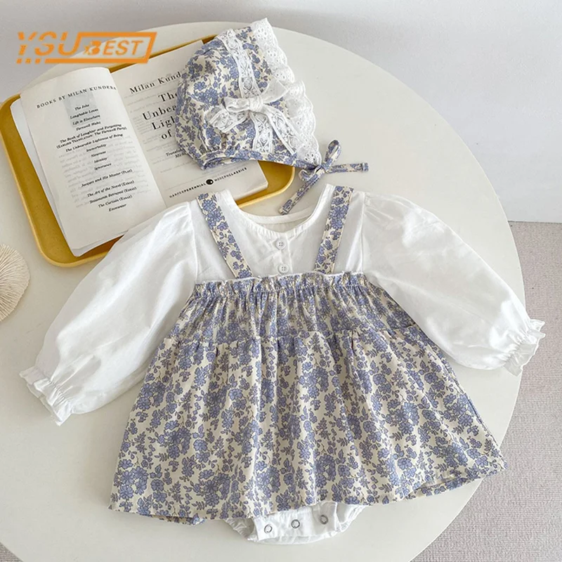 

Infant Baby Girls Romper Long Sleeves Princess Print Jumpsuit + Hat 0-3Y Spring Autumn Kids Baby Girl Romper Clothes