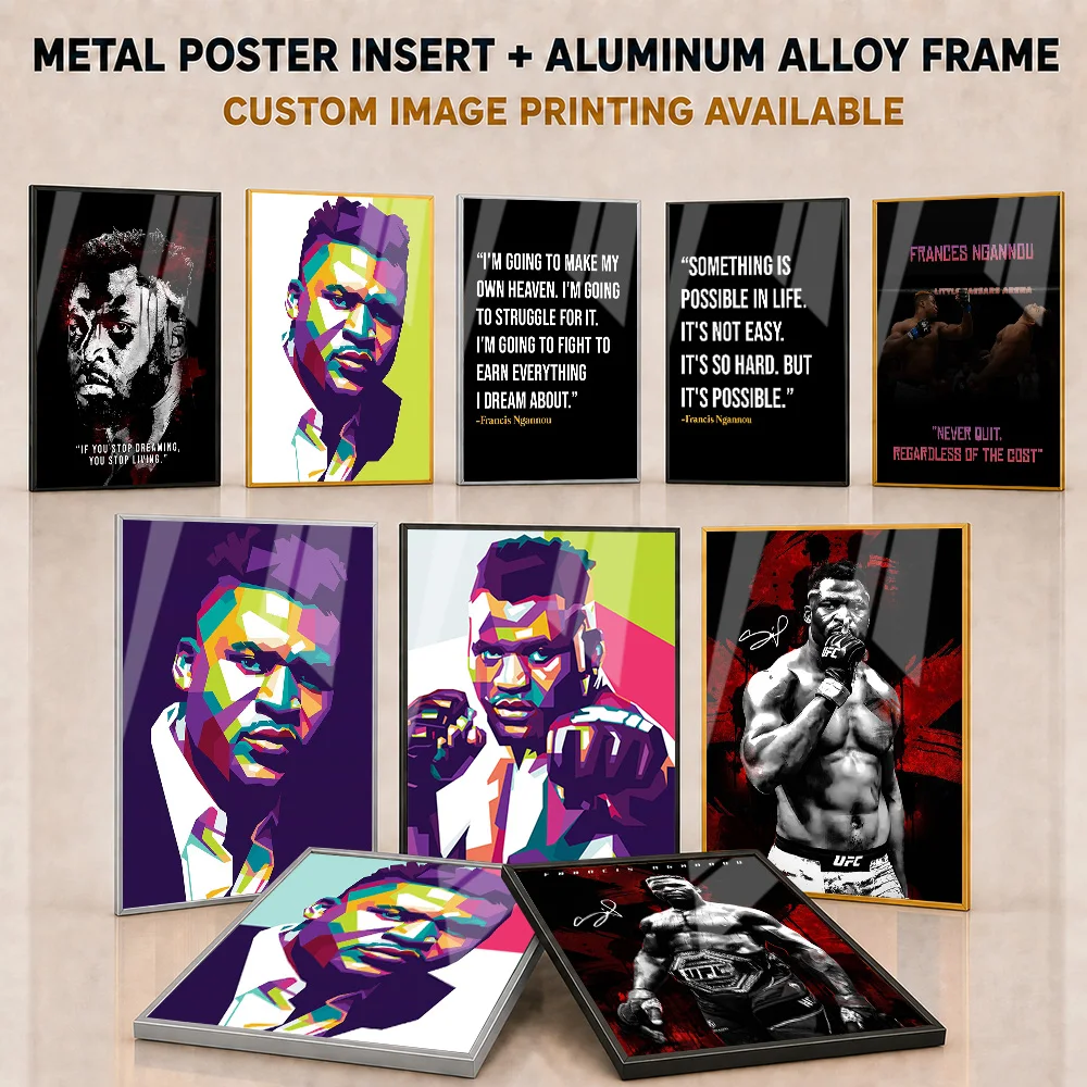 Francis Ngannou Framed Aluminum Metal Posters Customized Photo Combat Sports Theme Wall Art For Training Room And Gym Entrance