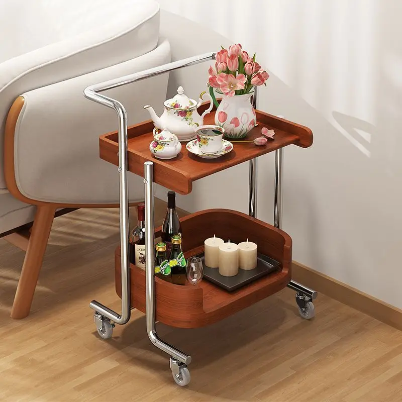

Retro Side Table Small Cart Storage Shelf Antique Living Room Sofa Coffee Table Table Floor-mounted Mobile Storage Muebles