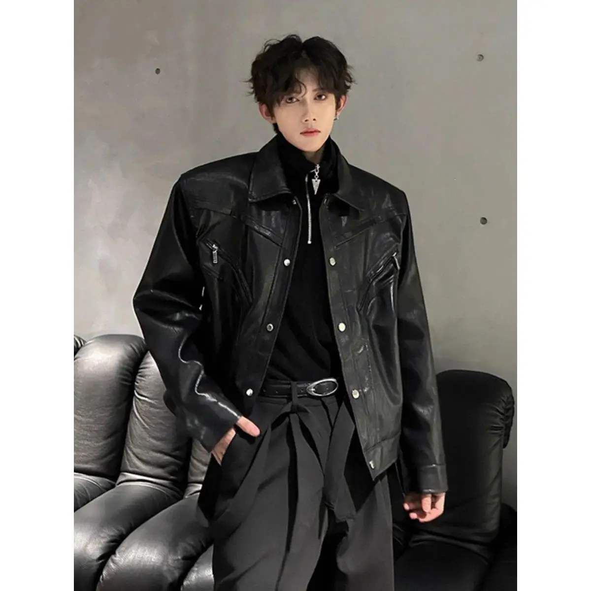 

Cleanfit ort oulder Pad Leather Jaet Men's 2025 Spring Autumn New American Sle Motorcycle Jaet Zipper Faion Urban...