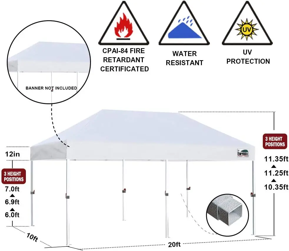 Eurmax USA 10'x20' Pop Up Canopy Tent Commercial Instant Canopies with Heavy Duty Roller Bag,Bonus 6 Sand Weights Bags (Red)