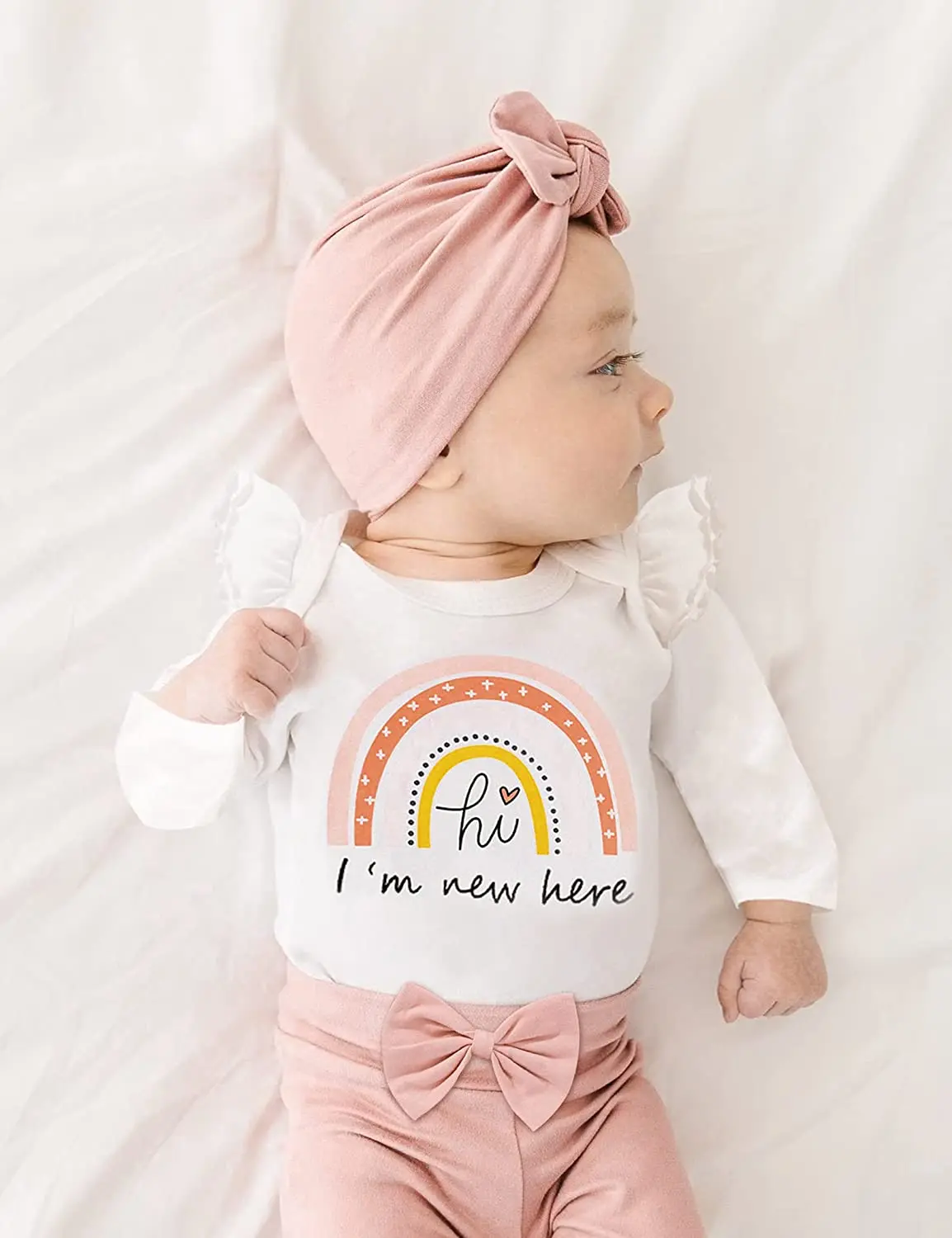 4pcs Newborn infant Baby Girl Cute Outfit 2024 New Printed Long Sleeve Romper Top Pants Headband Hat Preemie Girls Clothes Set