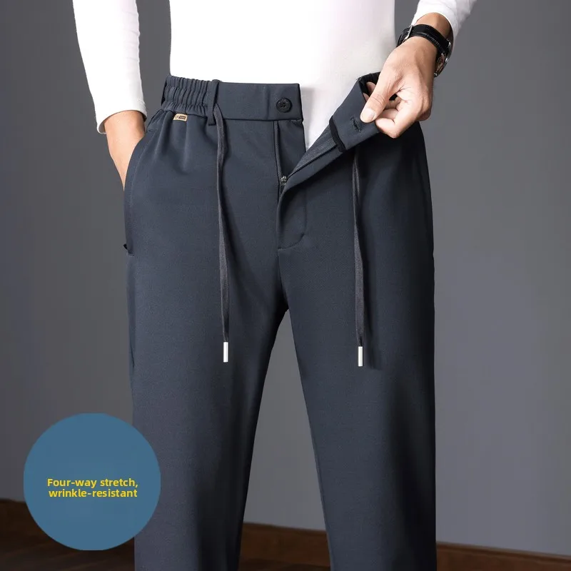 

Anti-Wrinkle Straight Leg Men's Sport Pants Casual Loose Fit Autumn Dad Trousers High Waist Busin Gentleman Sle Long Pants