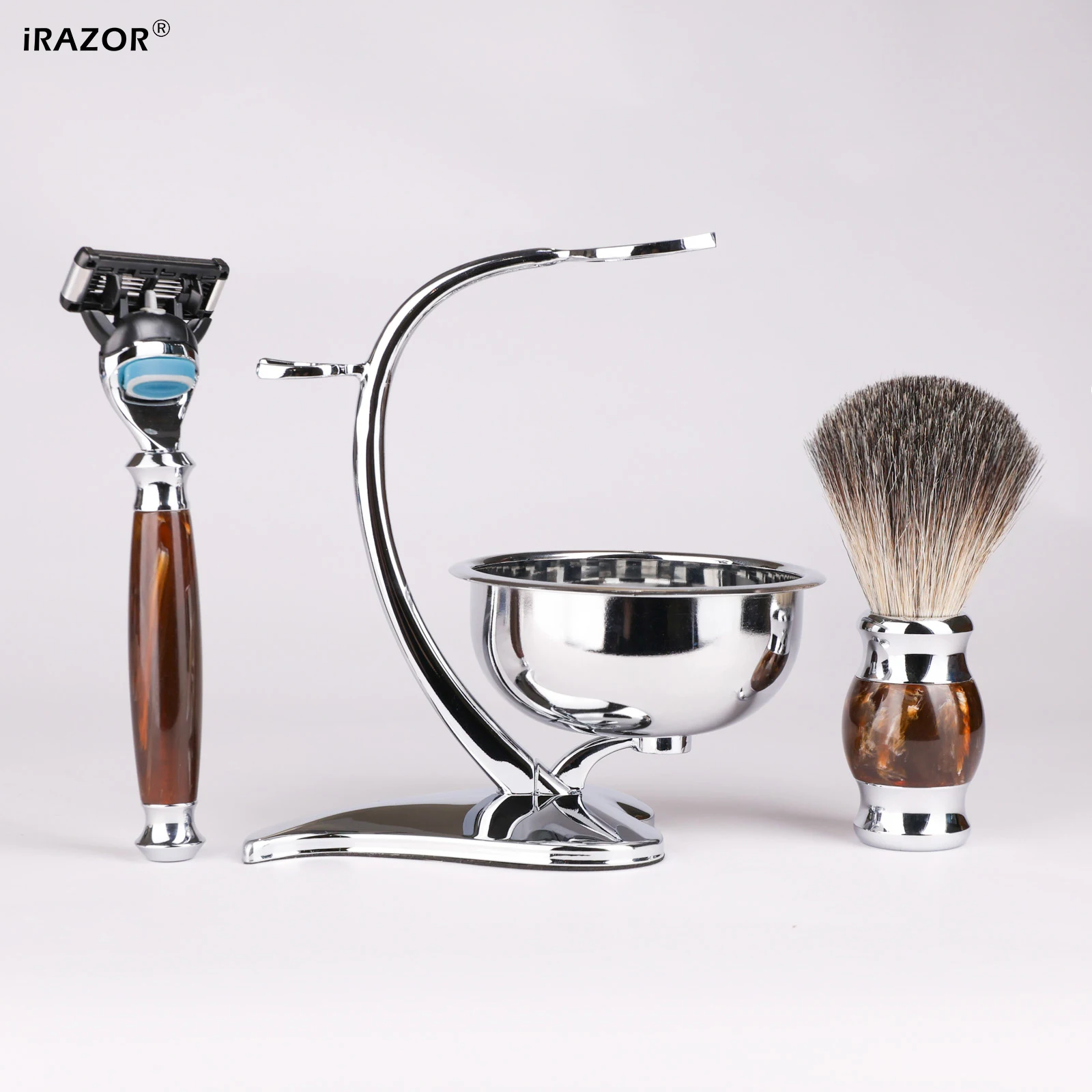 طقم حلاقة رجالي فاخر 4 في 1 من iRAZOR مع حامل وعاء الصابون المغناطيسي وفرشاة الغرير - مجموعة هدايا أدوات العناية بالعيد الميلاد #6