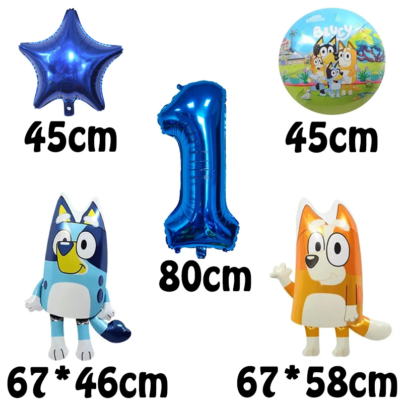 6 pezzi Bluey Bingo Set di palloncini Decorazione di compleanno Palloncini Simpatici palloncini Foil Numero di età Set di palloncini Decorazione per