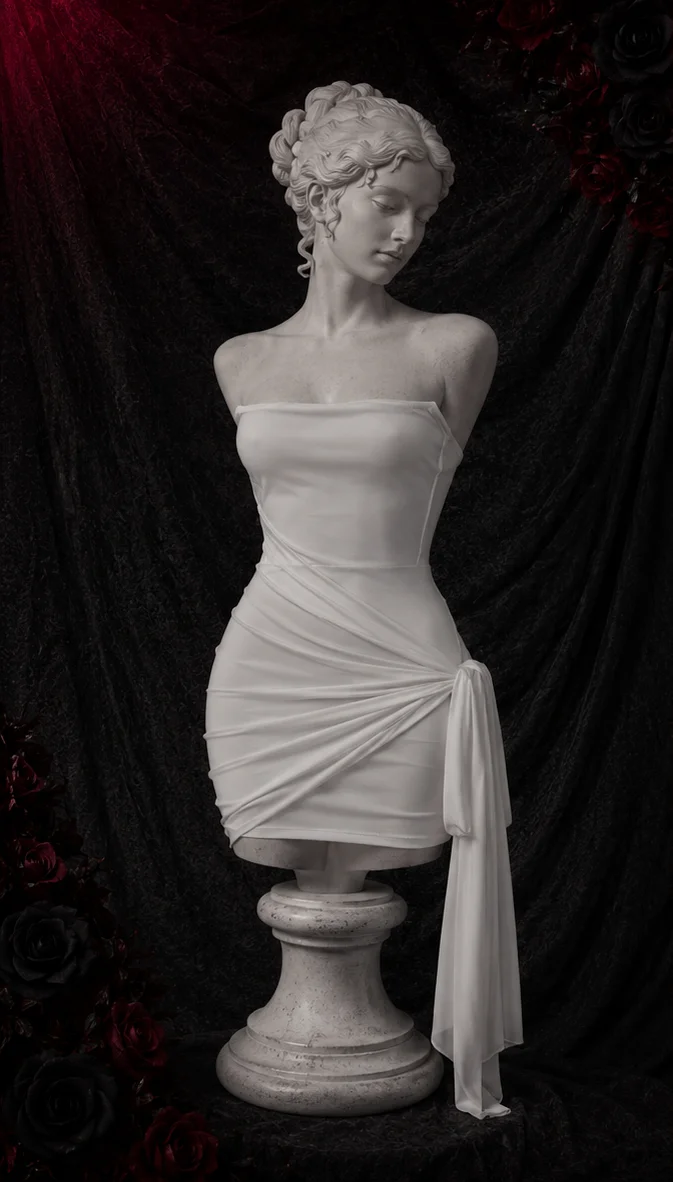 【Fragments.One choice, no more choices.】Retro Aesthetic White Ruched Slim Fit Dress with Big 3D Bow for Women