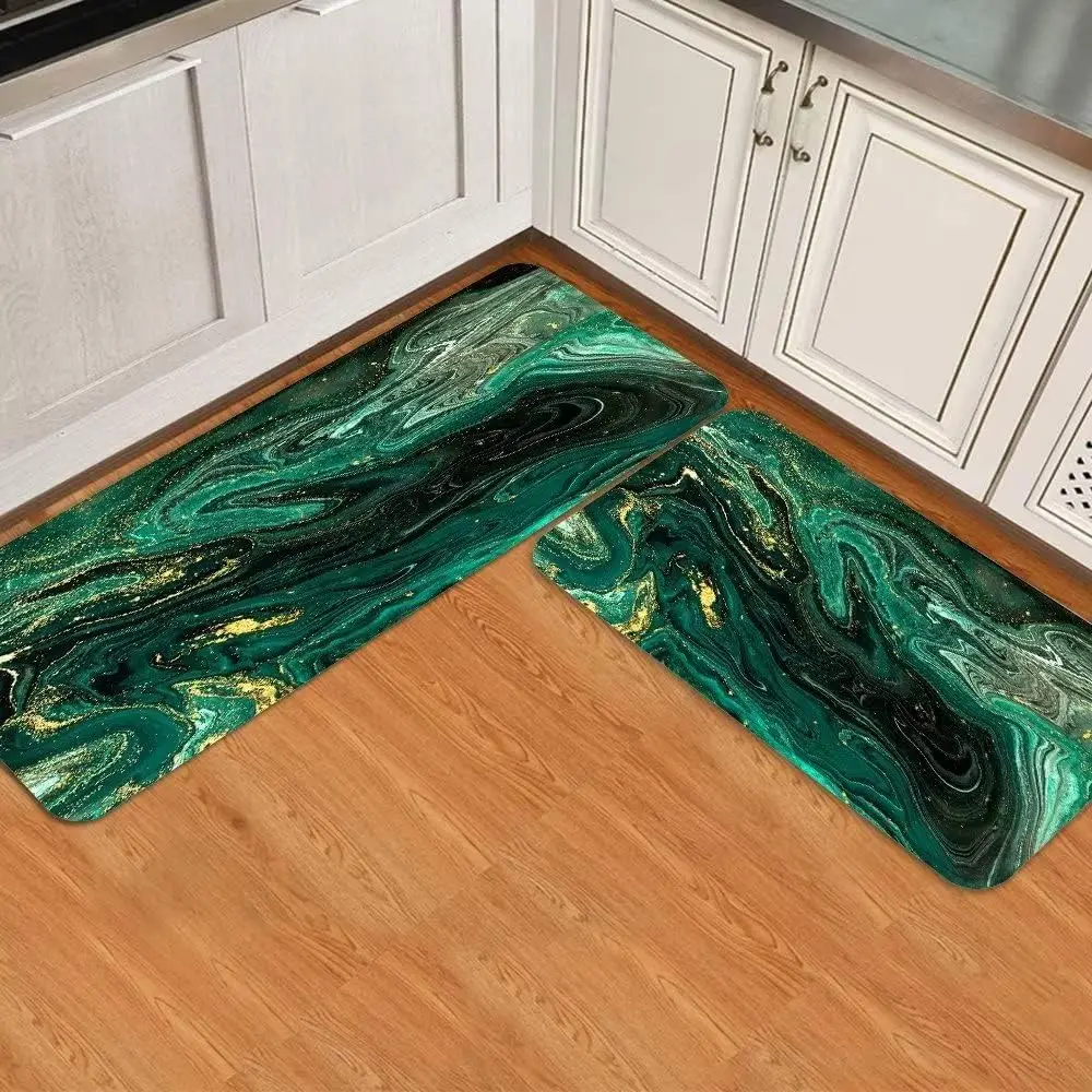 

Luxury Green Marble Design Kitchen Carpets Flannel Non-slip Bathroom accessories Mat for Livingroom Entrance Foot mat Home Decor