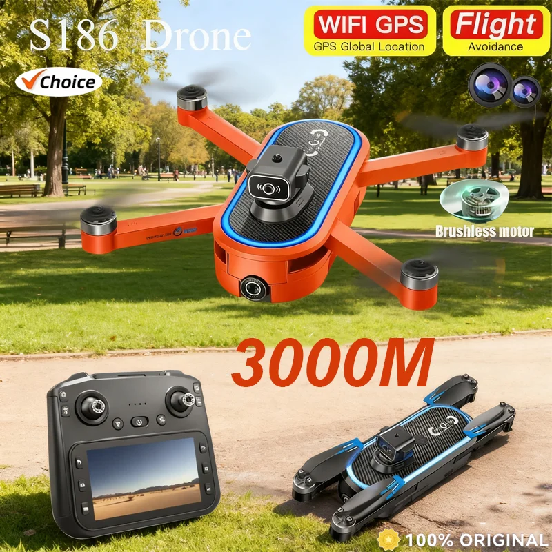 

New S186 Drone 8K Professional 5G GPS HD Dual Camera Photography Brushless Foldable Large Screen RC Quadcopter Boys Toys Gifts