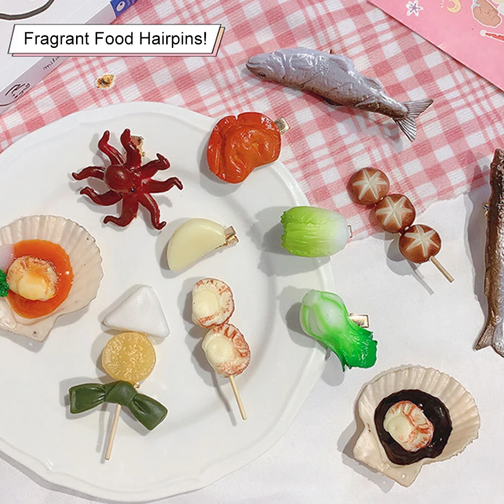 New Simulation Food Hairpins OctopusPork Ribs Hairclip Funny Exaggerated Food Hairgrips Lady Unique Design Childs Hair Accessory