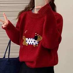 Cute puppy dog round neck pullover sweater Korean lazy loose autumn/winter  top for women  y2k clothes  sweater