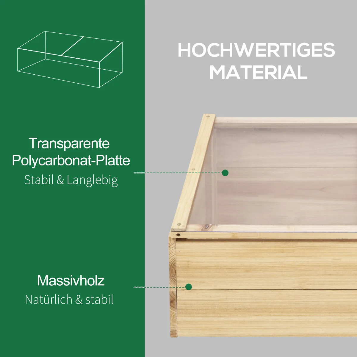 Image 5: Mini serre en bois naturel – 100x50x35 cm, structure en bois de sapin, couverture en polycarbonate, jardinière surélevée et bac de culture
