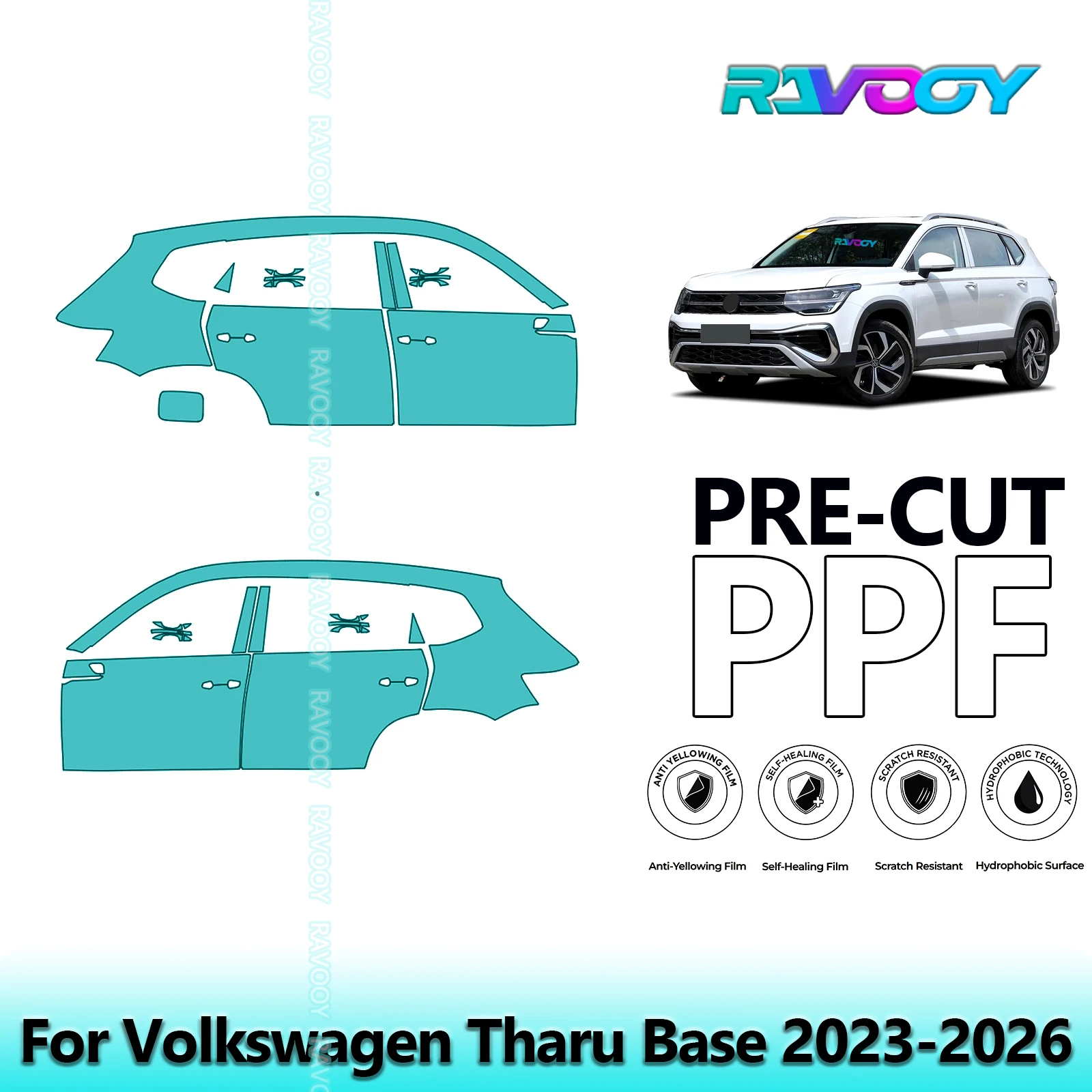 

For Volkswagen Tharu Base 2023-2026 8.5mil Clear Matte Pre-Cut PPF Door & A/B Pillar Kit TPU Paint Protection Film Set