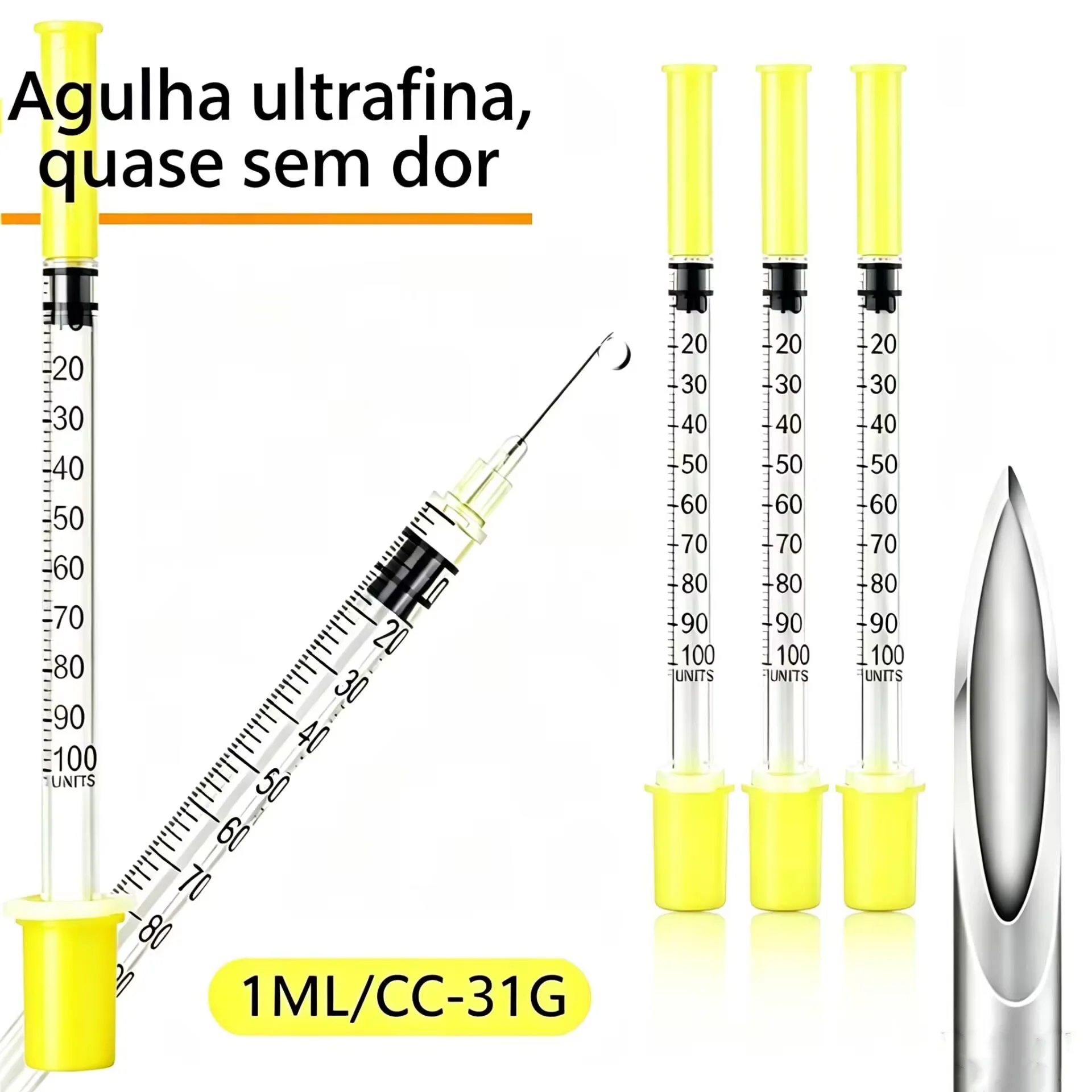 1ml 31g, 8mm, Yellow Sterile Disposable Syringe, Laboratory Syringe, Individually Packaged.