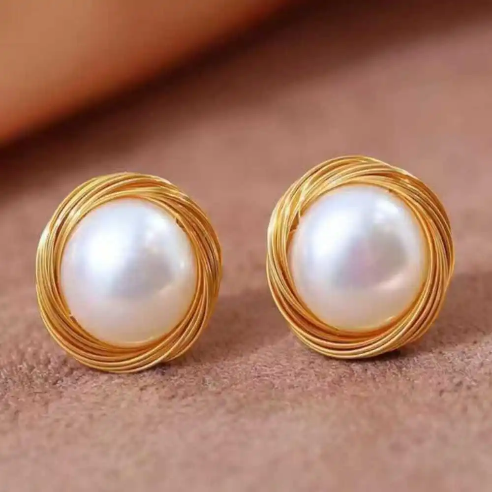 

Flawless white pearl 11-12MM Earrings 18k gold plated silk Unisex Beaded Gemstone Modern Casual Ear Cuff Dangle Chandelier