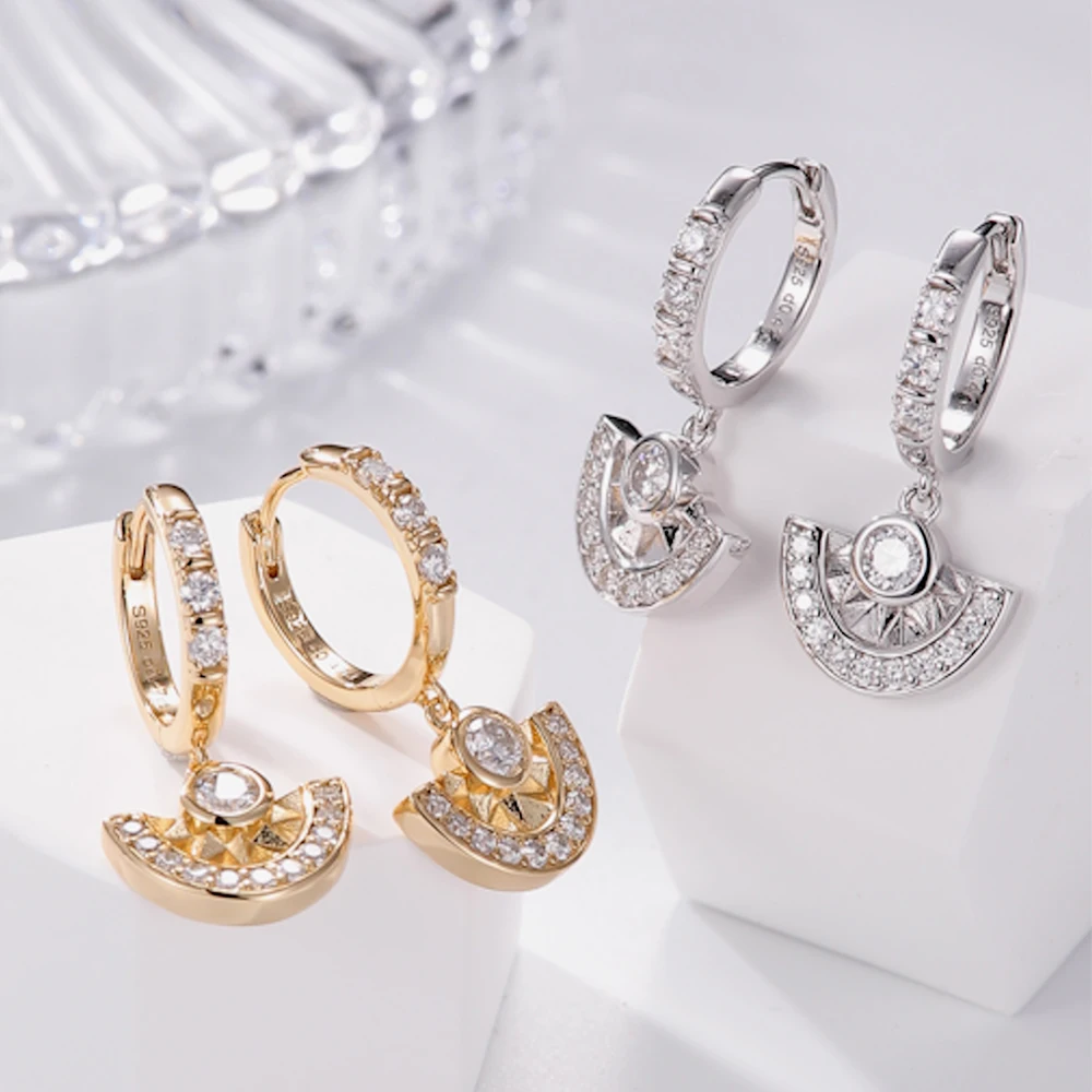 APIR 925 Sterling Silver D VVS1 Moissanite Earrings 18k Gold Plated Women Accesories Diamond Sector Dangle Hoop Ear Jewelry Gift