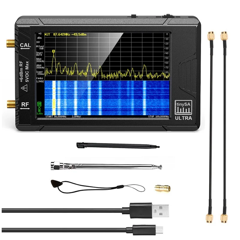 New TinySA Ultra 4 Inch Spectrum Analyzer Handheld Analyzer 4 Inch Display with Battery 100KHz to 5.3GHz with 32GB Card