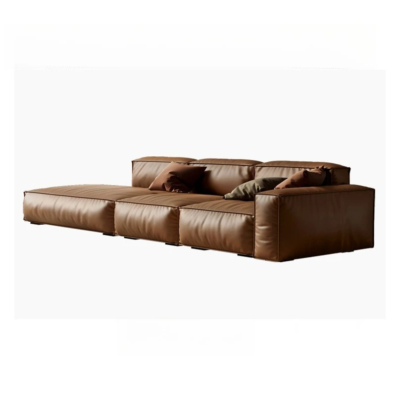 

Tofu block module free combination leather sofa, Italian minimalist living room straight sofa