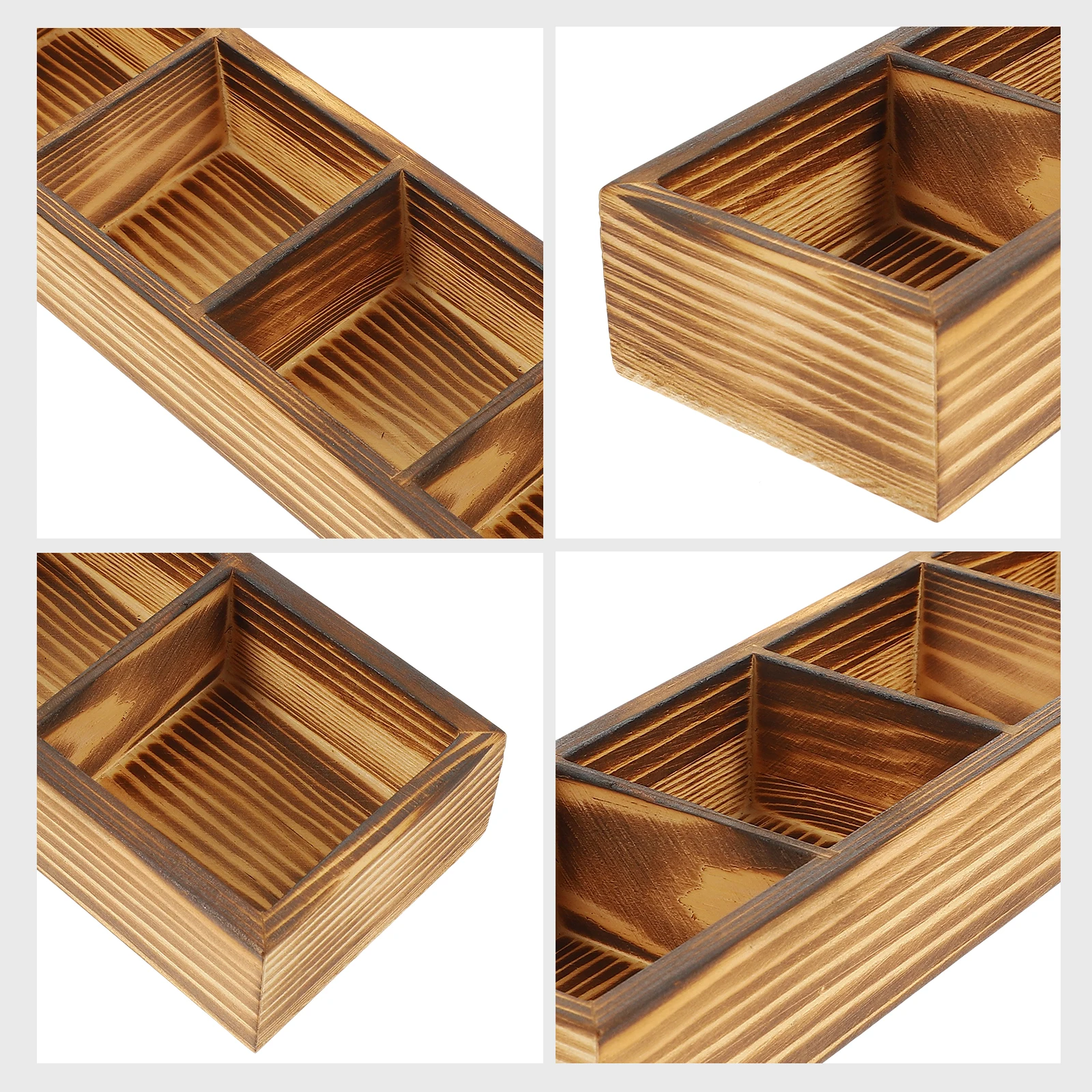 

Retro 4 Compartment Wooden Box Storage Desktop ganizer Vintage Tea Bag Holder Small Object Makeup Skin Care Household Storage