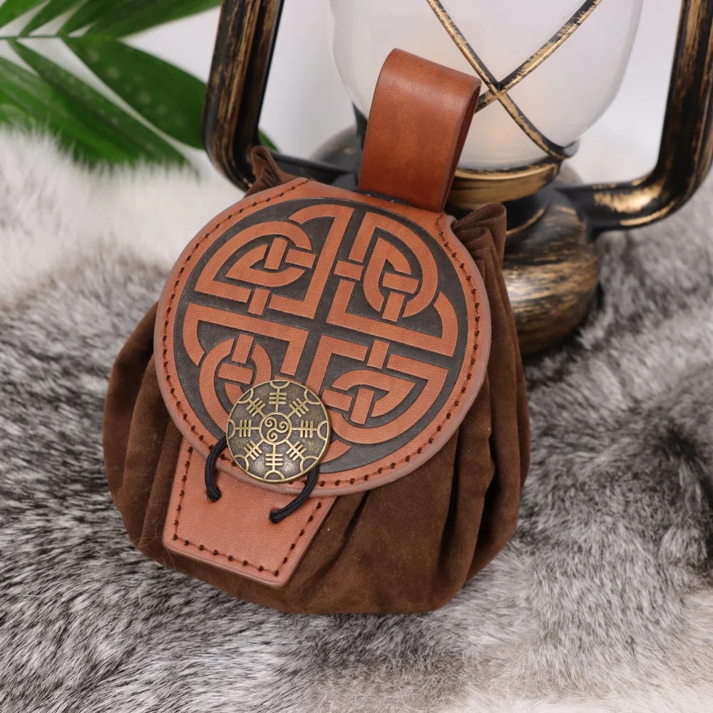 Medieval Embossed Faux Leather Belt Bag, Retro Renaissance Portable Waist Pouch Coin Purse Dice Bag For LARP Ren Faire