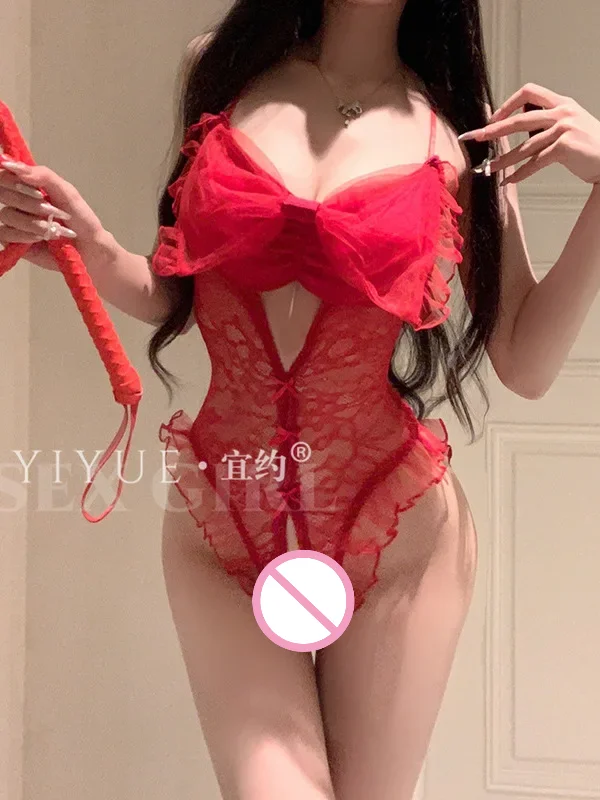 

2024 Новые сексуальные боди с открытой спиной и бантом, кружевные прозрачные боди с открытой промежностью, большие размеры, женские тонкие боди с затягивающей талией 0JVG