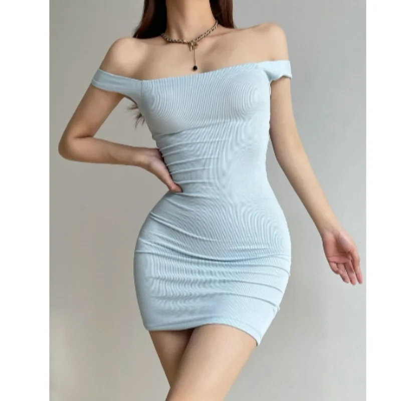 

Сексуальное облегающее платье с одним открытым плечом и утягивающей талией для женщин, лето 2025, повседневное, из полиэстера, с длинным рукавом