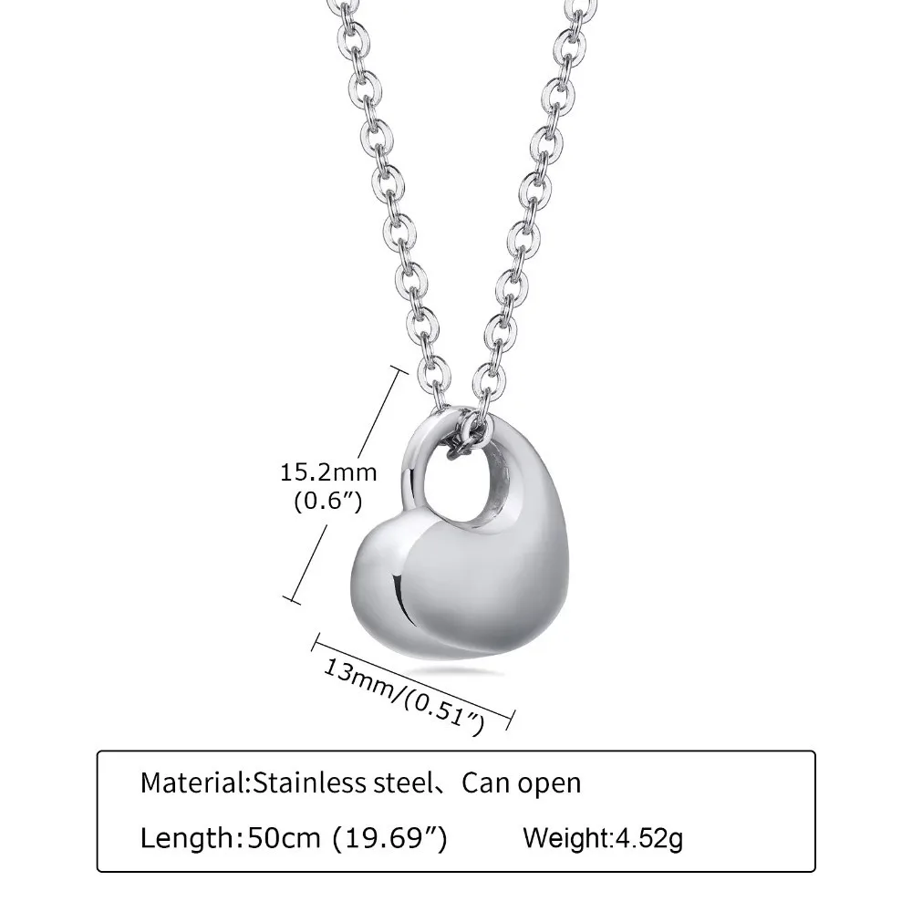 Openable Ashes Urn Pendant Heart-shaped Glossy Memorial Urn Stainless Steel Cremation Jewelry Funeral Cremation Accessories